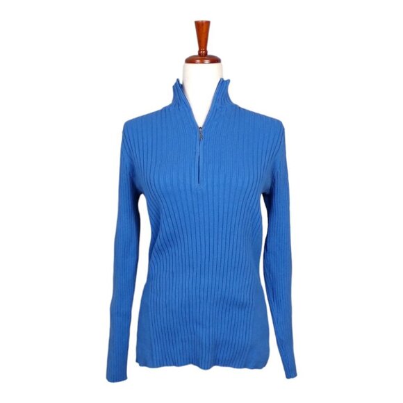 Eddie Bauer Quarter Zip High Neck Long Sleeve Ribbed Cotton Blend Sweater L #143 - Picture 1 of 7